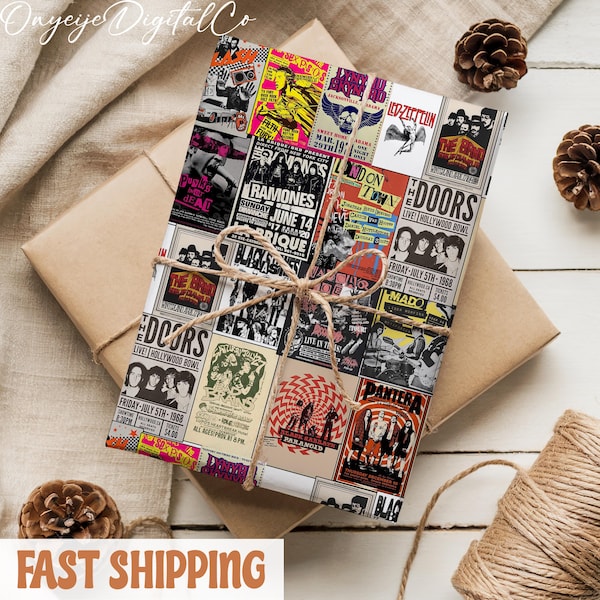 Vintage Punk Rock Band Wrapping Paper – Alternative Music Christmas Gift Wrap