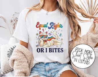 Comfort Colors® LGBT Pride Shirt, Gleiche Rechte oder ich beiße Shirt, LGBT Katzen Shirt, Gay Pride Shirt, Regenbogenflaggen Shirt, Trans Shirt, LGBTQ Geschenk