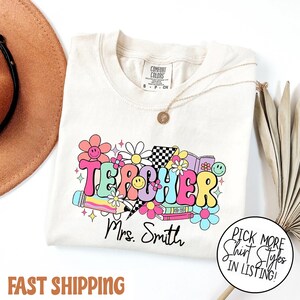 Comfort Colors Custom Teacher Shirt, Teacher Name Shirt, Retro Teacher Team Shirts, Back to School Shirt, Personalized Teacher Gifts