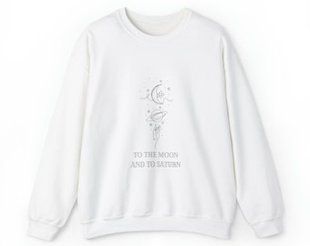 Luna y Saturno TS Impreso Crewneck Blanco, TS Merch