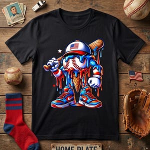 4th of July Baseball Ice Cream Drip PNG, Patriotic USA Design (Digital Download)