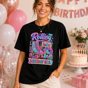 19-årsdagsflicka, rullskridskoåkning, födelsedagströja, rullar in i 19-festoutfit, present till nittonåring