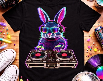 Maglietta Neon DJ Bunny, maglietta Easter Rave Festival, coniglio della musica house