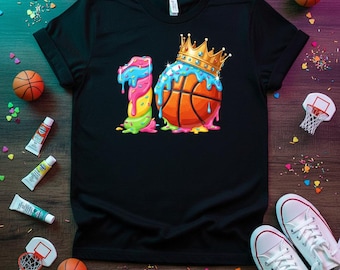 10th Birthday Basketball Ice Cream T-Shirt, Boys Party Tee
