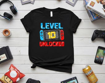 Level 10 Unlocked Gamer 10th Birthday PNG, Video Game Birthday Shirt Design, Gaming Boys Birthday Digital Download