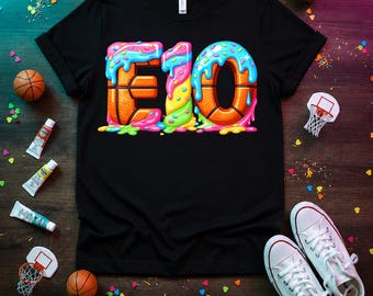 Maglietta da basket numero 10, maglietta da basket con corona, Drip Paint Sports, compleanno da basket per ragazzi, regalo per giocatore di basket, stile maglia da atleta