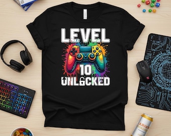 Level 10 Unlocked Kids Birthday T-Shirt, Gamer Tee