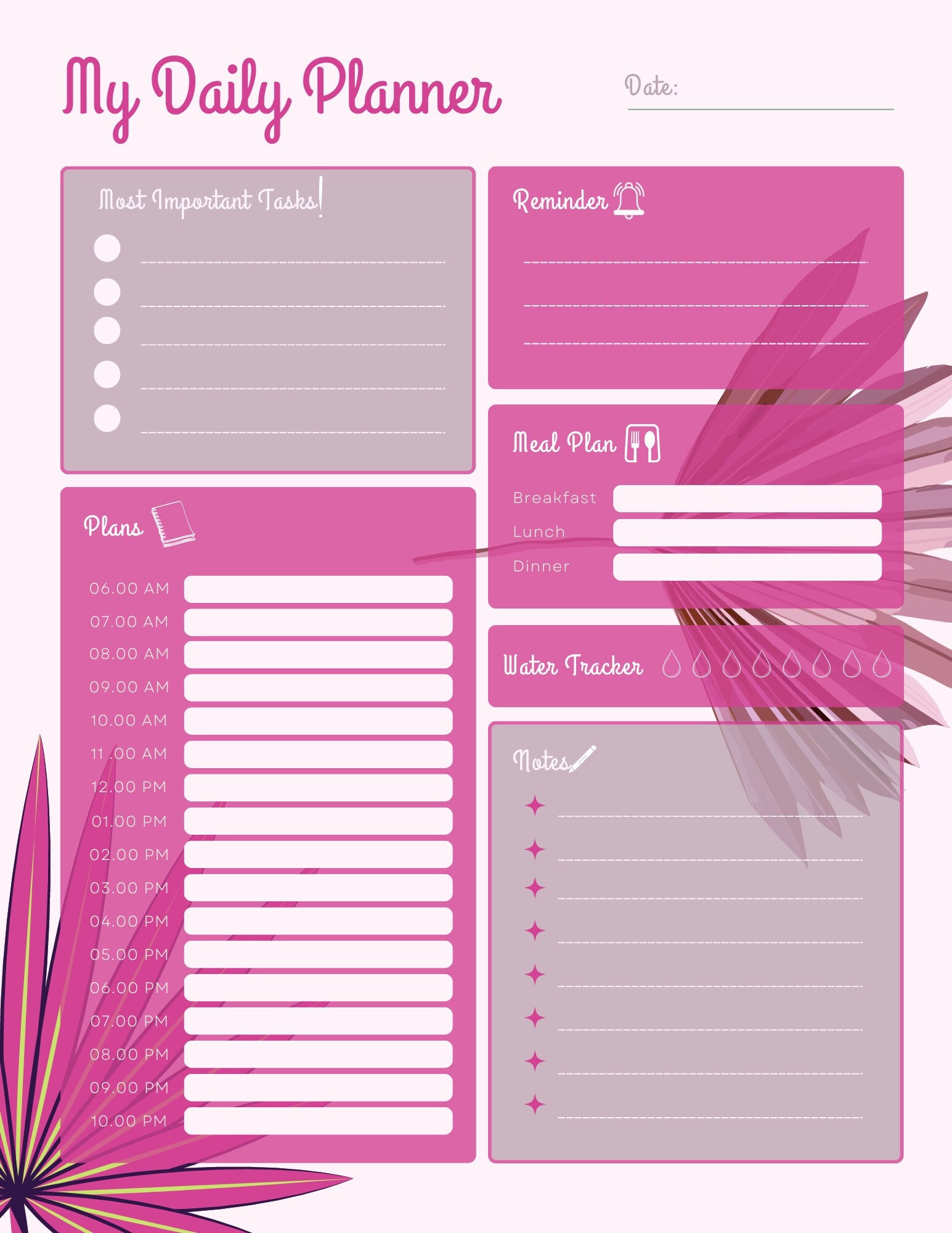 Printable Pink Daily Planner Etsy Printable Pink Daily Planner Etsy
