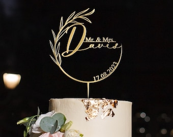 Personalisierter Kranz-Kuchenaufsatz, Goldhochzeits-Kuchenaufsatz, Mr und Mrs-Kuchenaufsatz, Jubiläums-Kuchenaufsatz, rustikaler Hochzeitstortenaufsatz
