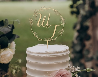 Goldfarbener Tortenaufsatz zur Hochzeit, personalisierter Tortenaufsatz, Jubiläums-Kuchenaufsatz, rustikaler Hochzeitstortenaufsatz, individueller Namens-Kuchenaufsatz