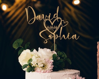 Décoration de gâteau pour mariage, décoration de gâteau de mariage avec un coeur et une date, décoration de gâteau personnalisée en forme de coeur, décoration de gâteau d'anniversaire