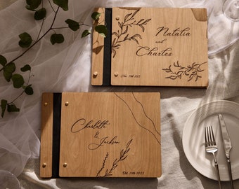 Hochzeitsgästebuch aus Holz – personalisierbar mit Lasergravur, Hochzeitsdekoration, perfekt für Fotos und herzliche Nachrichten, Fotoalbum, Holzdesign