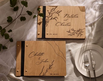 Libro de visitas de boda de madera: grabado con láser personalizado, decoración de boda, perfecto para fotos y mensajes sinceros, álbum de fotos, diseño de madera