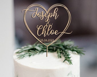 Nombres personalizados topper de pastel, toppers de pastel para boda, topper de pastel personalizado en forma de corazón, toppers de pastel de aniversario, toppers de pastel de boda