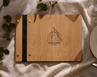 Libro degli ospiti per matrimonio in legno - Inciso al laser personalizzato, decorazioni per matrimoni, perfetto per foto e messaggi sinceri, album fotografico, design in legno