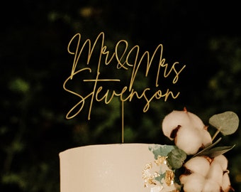 Gold Cake topper for Wedding, Rustic wedding cake topper, Custom Mr Mrs cake topper, Anniversary Cake toppers, Personalized cake topper