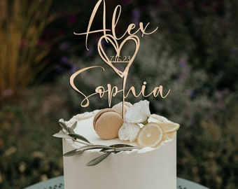 Cake Topper for Weddings,Wedding cake topper with a heart and a date, Personalized cake topper in a heart shape, Anniversary Cake toppers