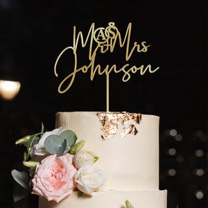 Mr and Mrs cake toppers, Gold cake topper for wedding, Personalized cake topper, Rustic wedding cake topper, Initials Monogram cake topper