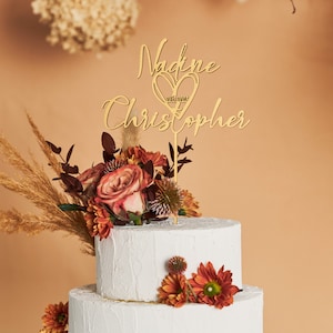 Topper per torta per matrimoni, Topper per torta nuziale con un cuore e una data, Topper per torta personalizzato a forma di cuore, Topper per torta anniversario Oro