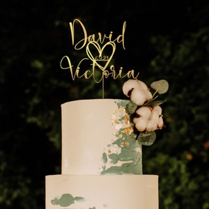 Tortenaufsatz für Hochzeiten, Hochzeitstortenaufsatz mit Herz und Datum, personalisierter Tortenaufsatz in Herzform, Jubiläums-Kuchenaufsatz Gold Mirror