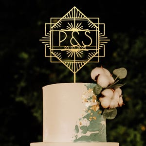 Wedding cake topper with date, Vintage cake toppers, Initials Monogram cake topper, , Anniversary cake topper, Personalized cake topper