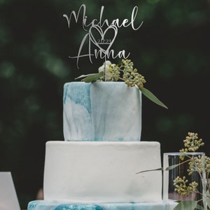 Décoration de gâteau pour mariage, décoration de gâteau de mariage avec un coeur et une date, décoration de gâteau personnalisée en forme de coeur, décoration de gâteau d'anniversaire Silver Mirror
