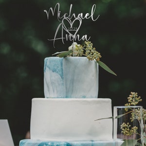 Topper per torta per matrimoni, Topper per torta nuziale con un cuore e una data, Topper per torta personalizzato a forma di cuore, Topper per torta anniversario Silver Mirror