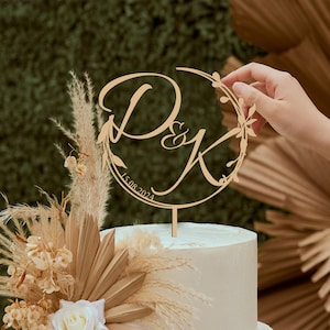 Boho Cake Topper, Custom Cake Topper for Wedding Couples, Rustic Cake Topper, Custom Names Cake Topper, Anniversary Cake Toppers