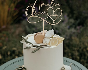 Name Cake Toppers, Personalized Natural Wood Wedding Cake Topper with Heart and Date, Wedding Cake Decorations
