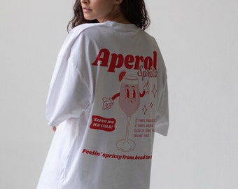 Oversized Aperol Spritz T-shirt, uniseks T-shirt, Aperol Drink-shirt, zomer pop-art shirt cadeau voor haar grappig retro-shirt, esthetische kleding
