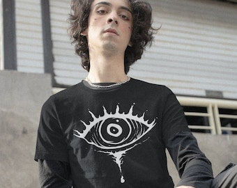 Evil Eye T-shirt: Black & White Goth Streetwear, Handmade Cotton Tee