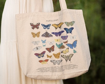 Vintage vlindercollage, Papillion canvas draagtas, cadeau voor moeder, boodschappentas, katoenen tas vlinderliefhebber, esthetische draagtas, cadeau-idee