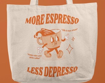 Katoenen espresso-depresso-draagtas: pop-art coffee Lover-boodschappentas