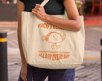 Taco Tuesday Tote Bag, Pop art Canvas tote bag, Gift for Her, Shopping bag, Cotton bag, Aesthetic tote bag, Organic bag, Christmas gifts