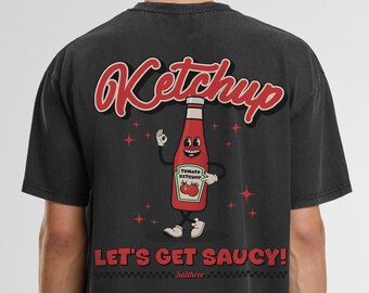 Acid Wash Oversized Shirt, Unisex Ketchup T-Shirt, Retro Pop Art Oversized Tee, Streetwear shirt, 100% Cotton Summer tshirt, Gift for him