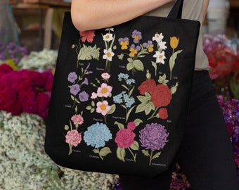 Vintage Flower Collage, Botanical Canvas tote bag, Gift for Mom, Shopping bag, Flower Lover Cotton bag, Aesthetic tote bag, Gift idea