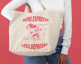 Katoenen draagtas espresso-depresso: cadeau popart-koffieliefhebber