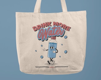 Drink More Water Tote Bag, Canvas tote bag, Gift for her, Funny Shopping bag, Graphic bag, Aesthetic tote bag, Eco gift Illustrated tote bag