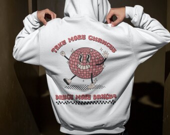 Disco Ball Hoodie, Unisex Hoodie, Illustrated Retro Hoodie, Cute Christmas Pop art Hoodie, Gift for her, Aesthetic Hoodie, Christmas Hoodie