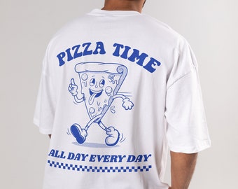 Oversized pizza tshirt, uniseks T-shirt, pizza Time shirt, zomershirt pop-art shirt cadeau voor haar grappig retro shirt, esthetische kleding