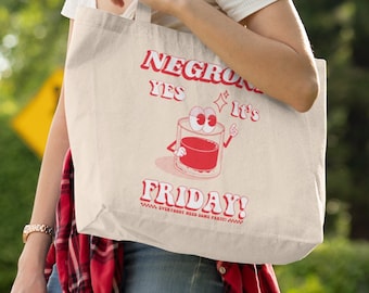 Cute Tote Bag, Pop art Canvas tote bag, Gift for Her, Shopping bag, Cotton bag, Aesthetic tote bag, Retro Negroni Drink Bag, Christmas gifts
