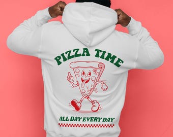 Pizza hoodie, unisex hoodie, pizza tijd hoodie, pop-art sweater, cadeau voor haar, grappige retro hoodie, kerst hoodie, esthetische kleding