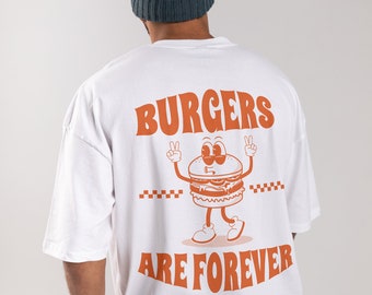 Camiseta de hamburguesa de gran tamaño, camiseta unisex, camiseta Burger Time, camiseta de verano, camiseta de arte pop, regalo para ella, camiseta retro divertida, ropa estética