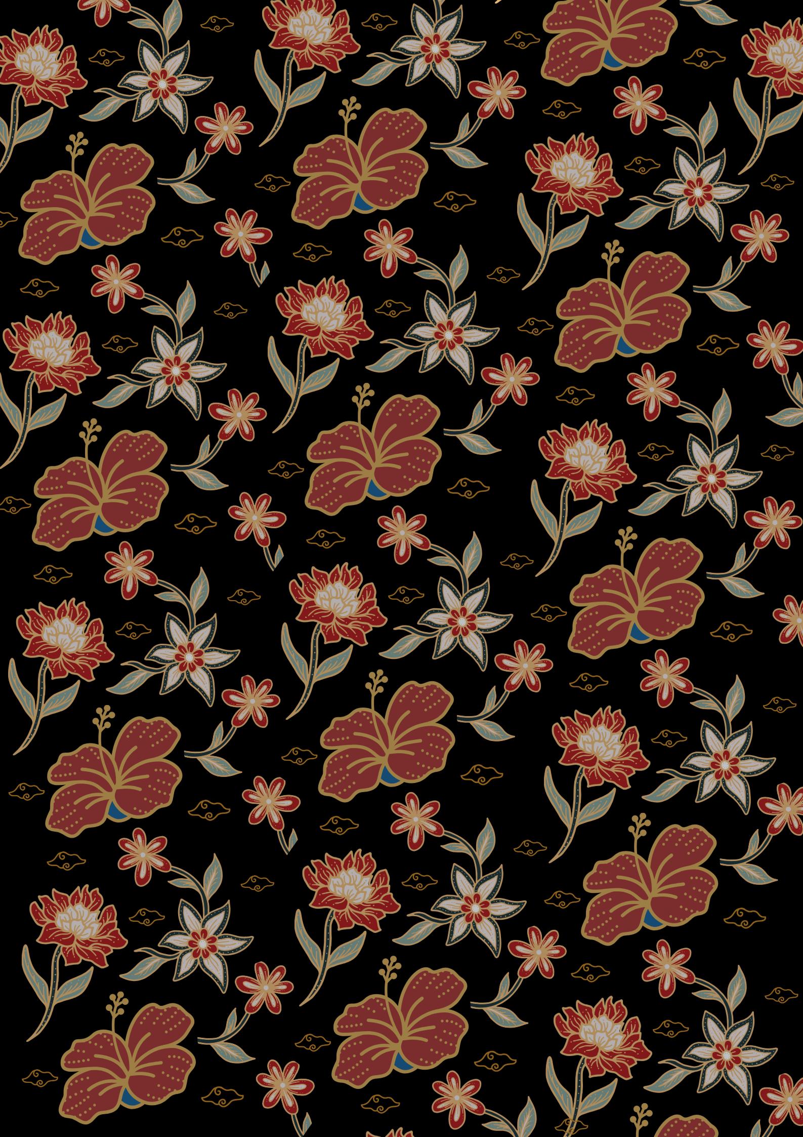 Bunga Raya Pattern Design Batik Bunga Raya Seamless Pattern PNG | Vintage Floral Digital Paper ...