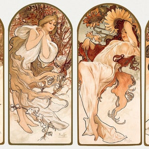 Mucha print, Alphonse Mucha Artwork, Maria Artwork, Mucha Alphonse, Cross Stitch pattern, Framed print, Panoramic Print, Wall Art, The seaso