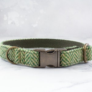 Harris Tweed® Dog Collar, Tweed Dog Collar, Plaid Dog Collar, Handmade Dog Collar, Dog Lead, Boy Dog Collar, Large Collar, Green Herringbone