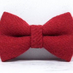 Red Dog Bow, Harris Tweed, Harris Tweed Bow, Dog Bow Collar, Elastic Bow, Slide on Bow, Christmas Dog Bow, Birthday Dog, Dog Gift, Tweed Red