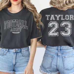 Custom Aunt Football Shirt, Senior Football Tshirt, Name and Number Football Tee, Game Day Shirt, Personalized Sports Top