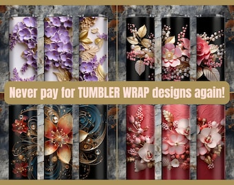 3D Blumen Tumbler Wrap Papier | Midjourney KI Illustration (PDF)