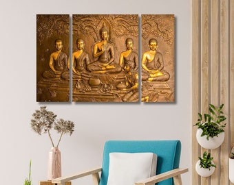 Wooden Laser Cut Wall Art,  Buddha Monks 3 Piece Cutout Panels For Home Decoration, Living Room Décor, Bed Room, Office